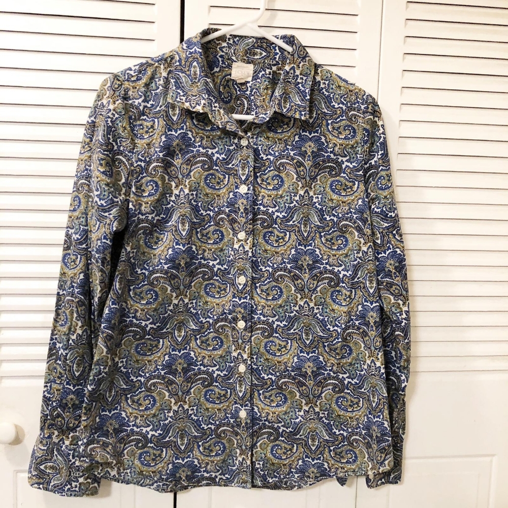 J Crew Button Up print blouse